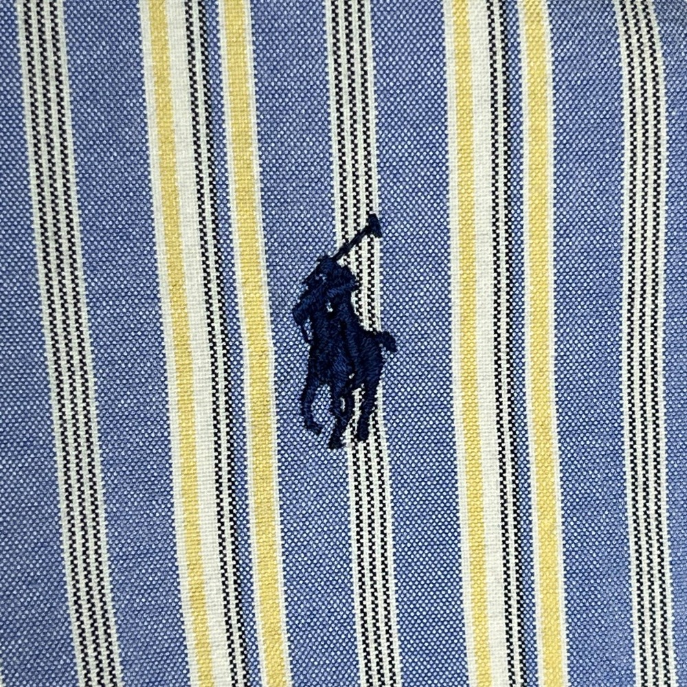 Vtg Ralph Lauren Shirt Mens XL Blue Yellow Stripe Classic Fit 100% Cotton Preppy